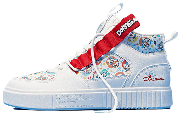 Doraemon x Anta Slip-Resistant Cushioning Wear-Resistant High-Top Skateboard Shoes Women's White Red