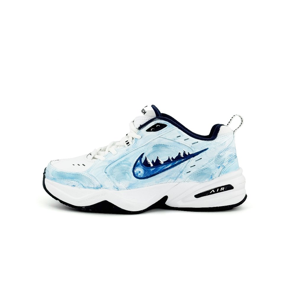Nike Air Monarch 4 A Tip Of The Iceberg Abrasion Resistant Breathable Low Top Chunky Sneakers Unisex White Blue