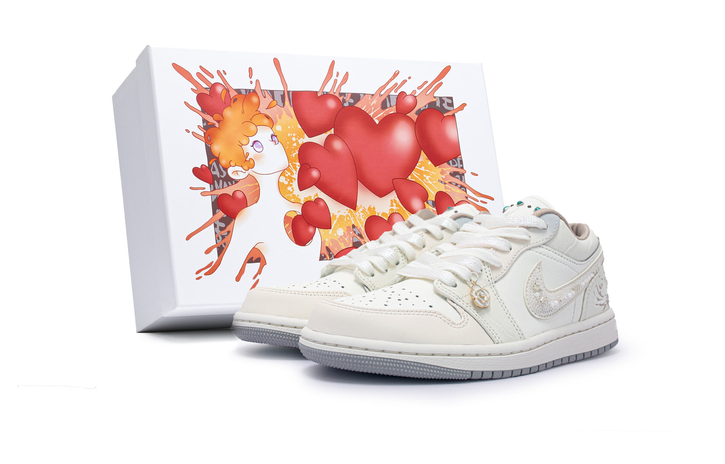 Jordan Air Jordan 1 Camellia Language Low top Vintage Basketball Shoes Women's White