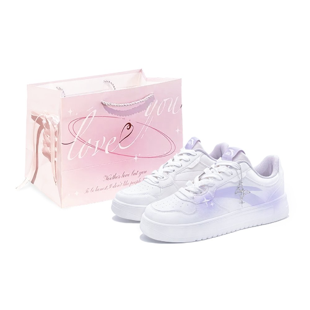 Anta Relaxed Coverage  Abrasion Resistant, Breathable Low Top Skateboard Shoes Unisex White Purple