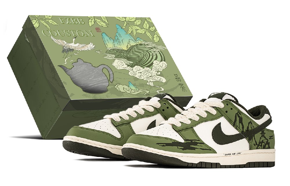 Nike Dunk Abrasion Resistant Low Top Skateboard Shoes Men's Beige Green