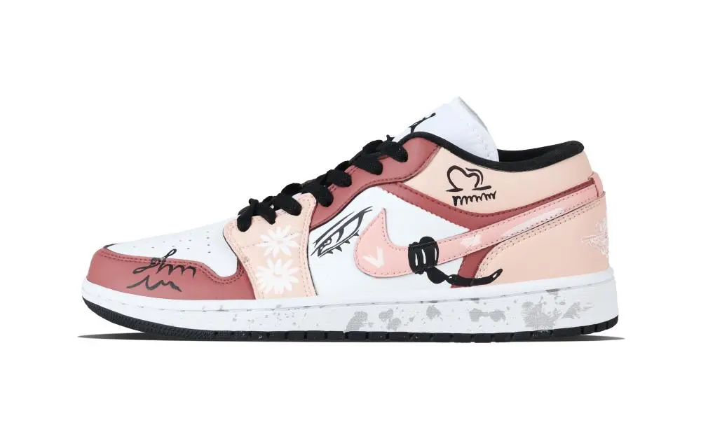 Jordan Air Jordan 1 Interpretation Of Flowers Low top Skateboard Shoes Unisex Umber