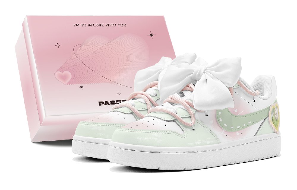 Nike Court Borough Romantic 520 Tulip Love Bowknot Charm Detachable Low-Top Casual Skateboard Shoes Women's Pink Green