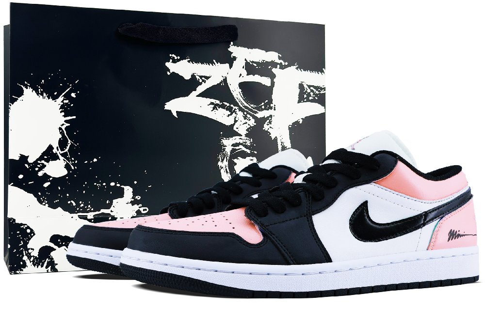 Jordan Air Jordan 1 Abrasion Resistant Slip Resistant Low Top Vintage Basketball Shoes Men's Black Pink