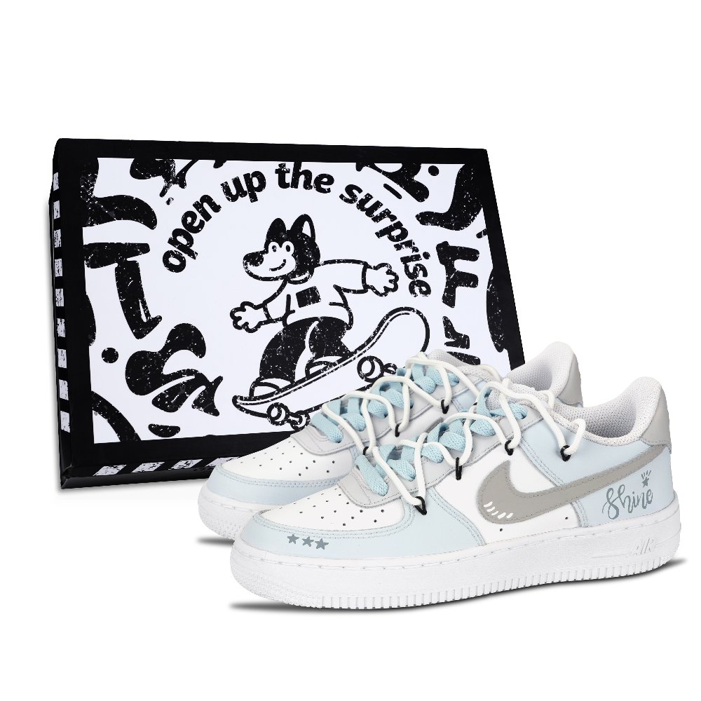 Nike Air Force 1 Star Beaded Necklace Abrasion Resistant Low Top Skateboard Shoes Unisex Blue