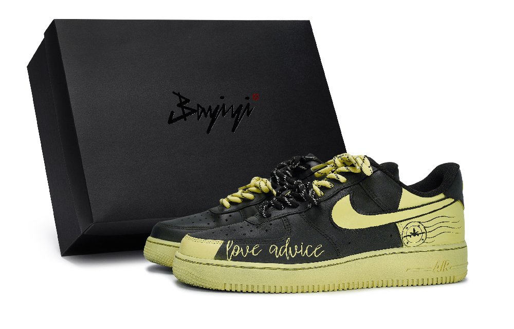 Nike Air Force 1 Wear-Resistant Low-Top Skateboard Shoes Unisex Black Yellow