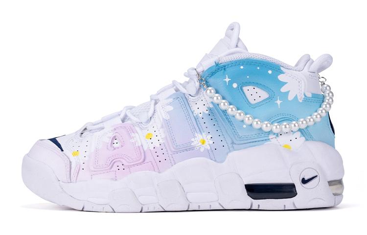 Nike Air More Uptempo CS Cushioning Anti-Slip And Wear-Resistant Mid-Top Vintage Basketball Shoes GS Blue Pink