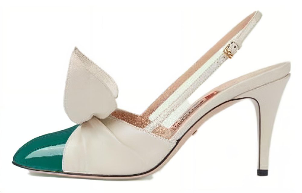 GUCCI 85mm Bow Slingback Pumps White Green Women's