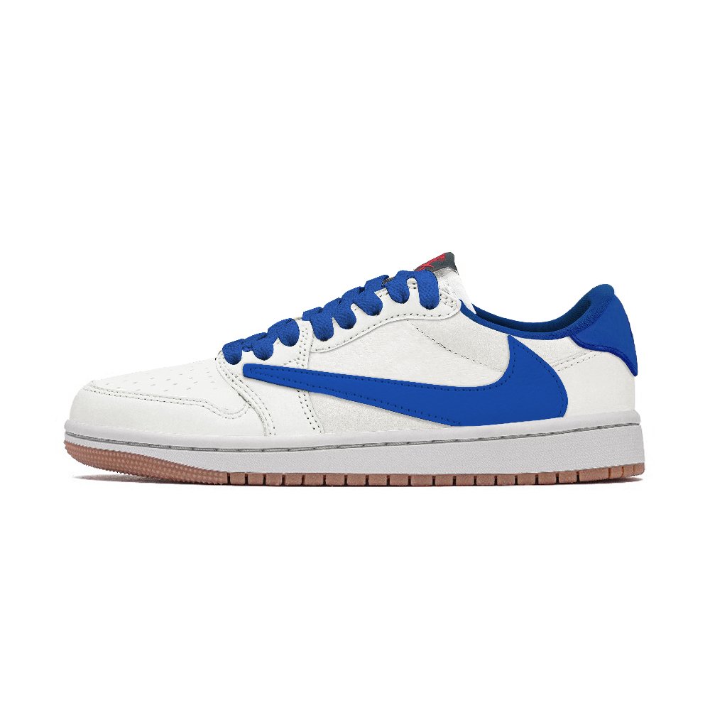 Travis Scott x Jordan Air Jordan 1 Low Top Vintage Basketball Shoes Unisex Beige Blue