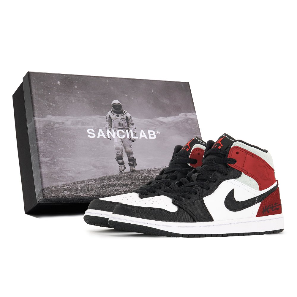 Jordan Air Jordan 1 Tri-Experimental Laboratory Slip-Resistant Mid-Top Vintage Basketball Shoes Men Black White Red
