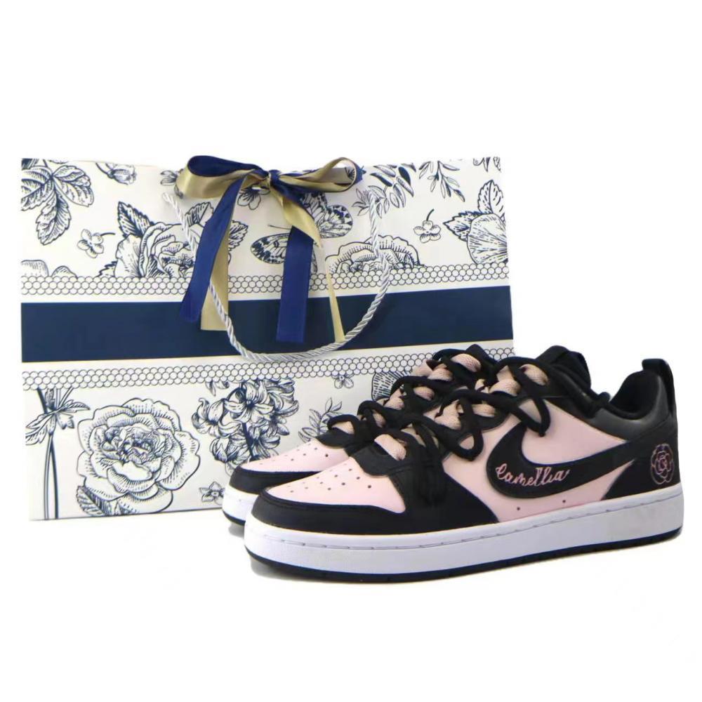 Nike Court Borough Low Cloud Structure Slip Resistant Coverage Low Top Skateboard Shoes GS Black Pink