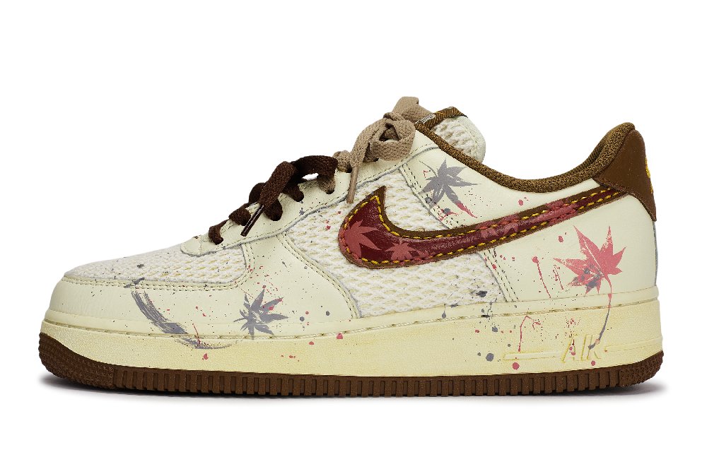 Nike Air Force 1 Yituyaa, One Leaf Spring Fall Abrasion Resistant Low Top Skateboard Shoes Men's Beige Gray Red