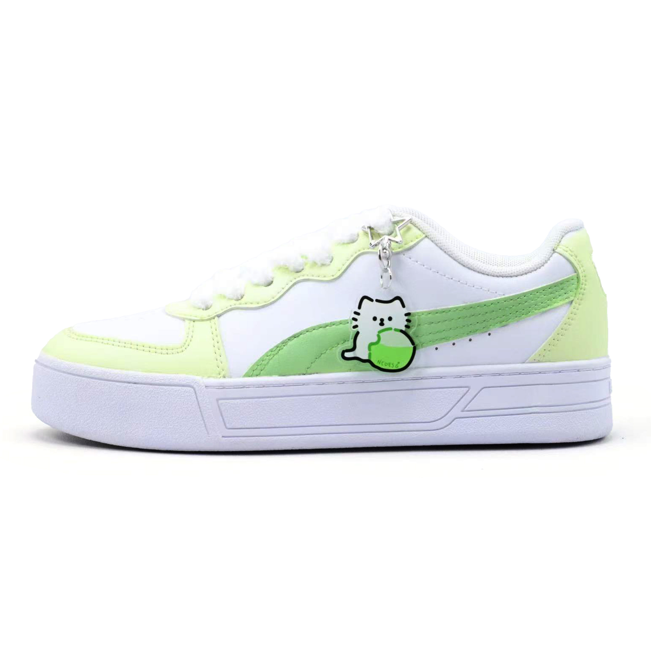 PUMA Skye Milk Green Cat Sticky Rice Slip Resistant, Lightweight, And Breathable Low top Skateboard Shoes Women's
