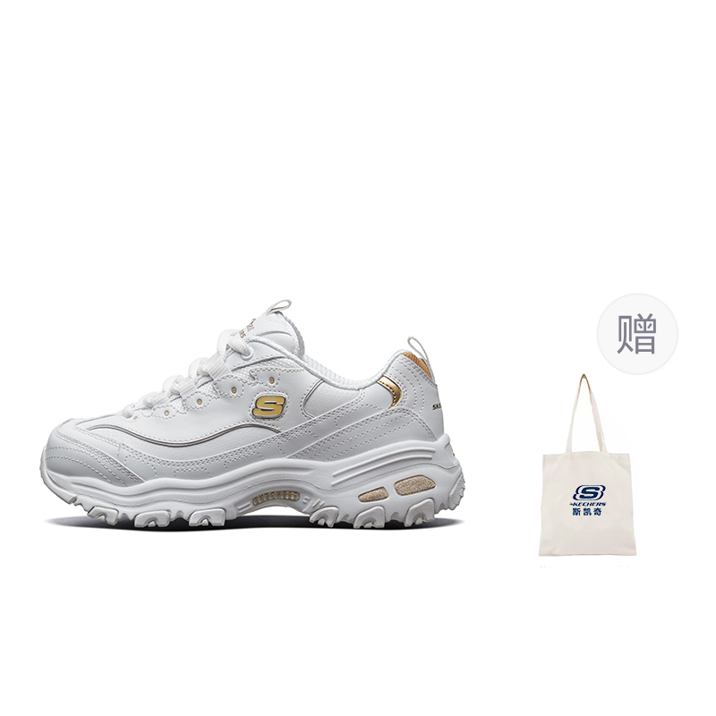 Skechers D'LITES 1.0 Low Top Chunky Sneakers Women's White Gold