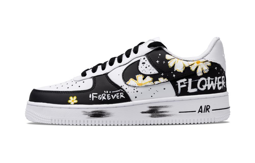 Nike Air Force 1 Encounter Daisies Slip-Resistant Cushioning Low-Top Skateboard Shoes Men's Black White