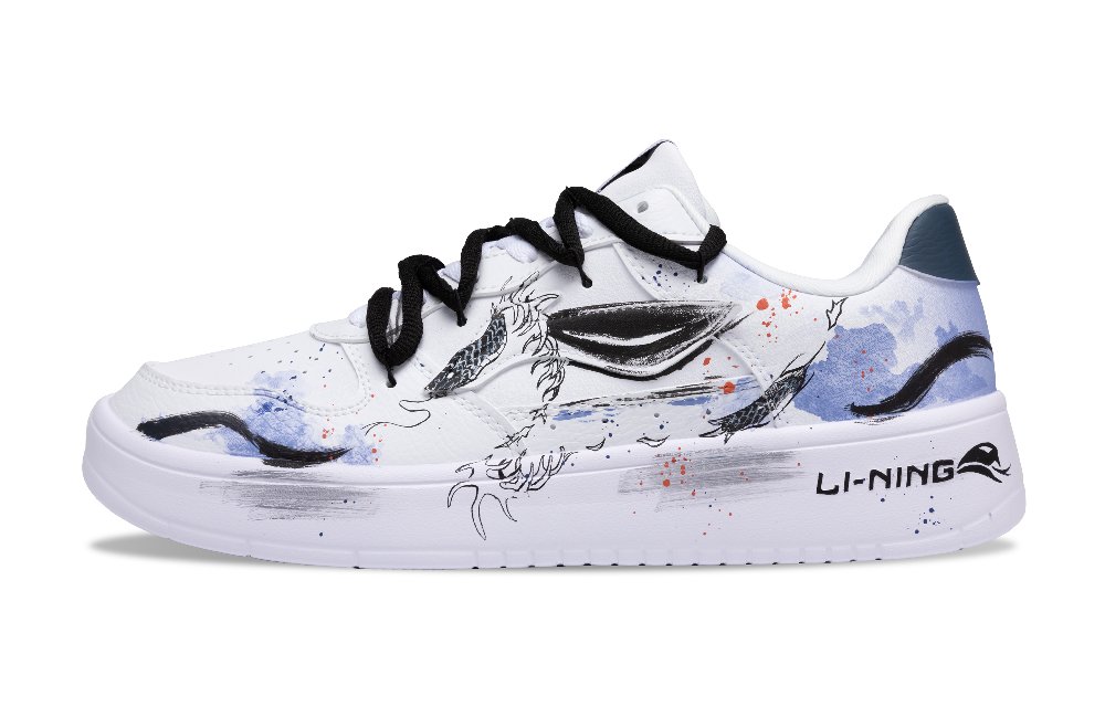 LiNing Pontoon Boats Slip Resistant, Abrasion Resistant, Breathable Low top Skateboard Shoes Men's White Black Blue