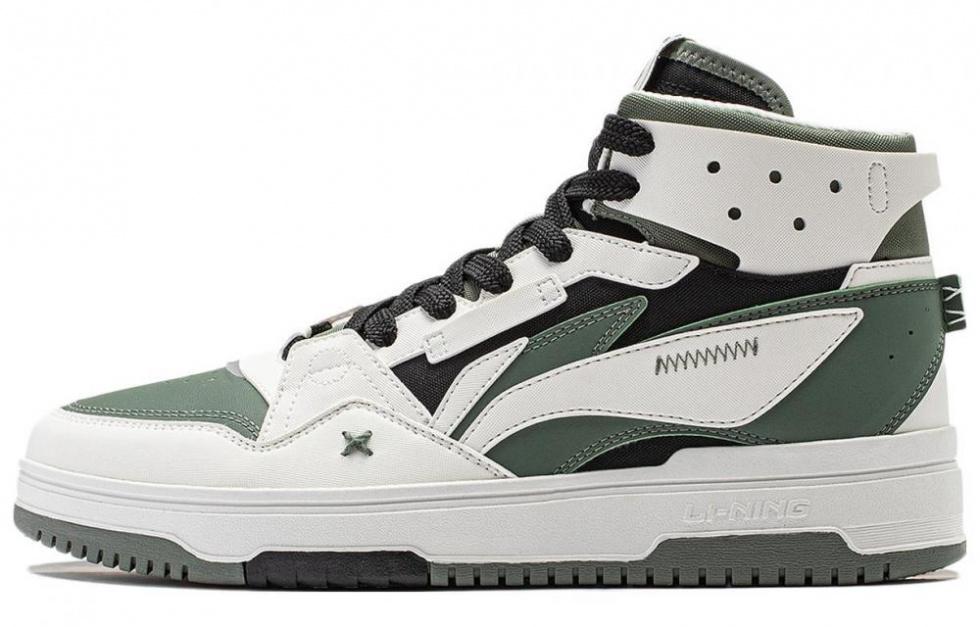 LiNing Yamahara 2.0 Anti-Slip Wear-Resistant High-Top Skateboard Shoes Men's White Green