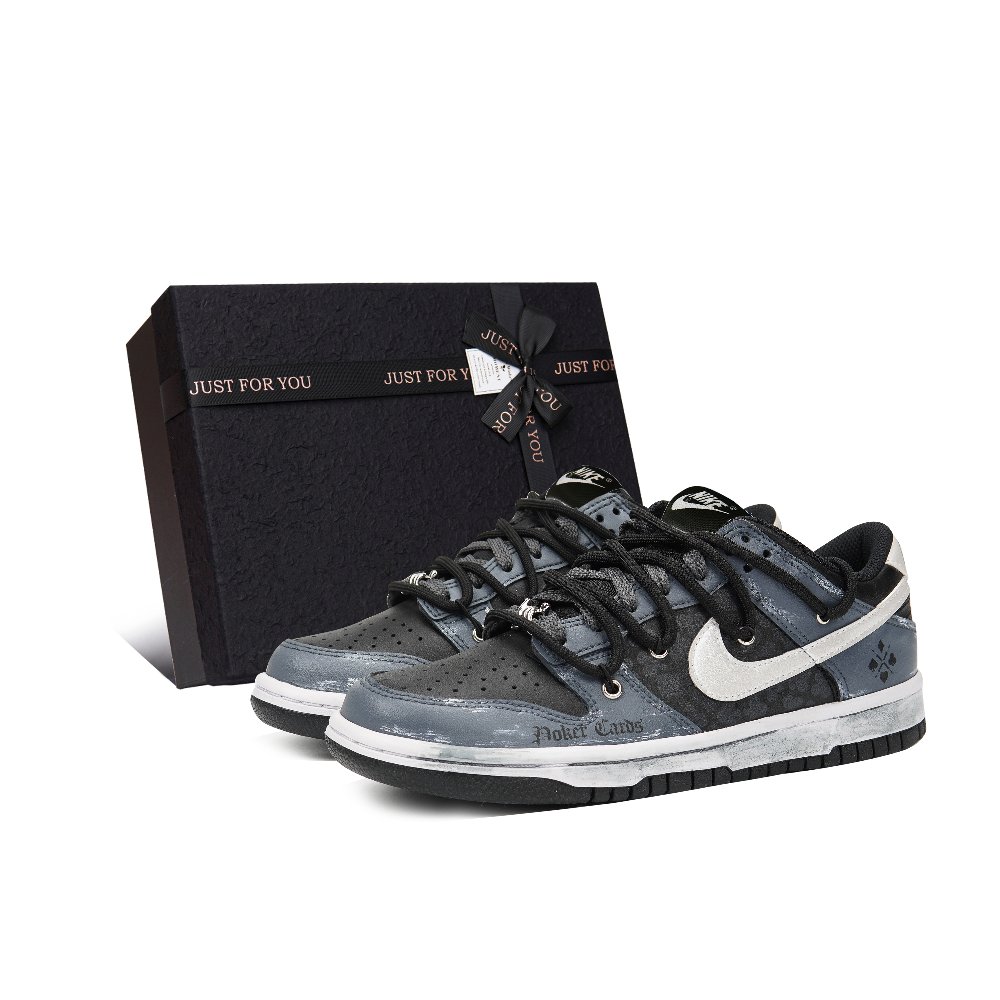 Nike Dunk Low Anti-Slip Wear-Resistant Low-Top Skateboard Shoes Men's Black Blue Silver