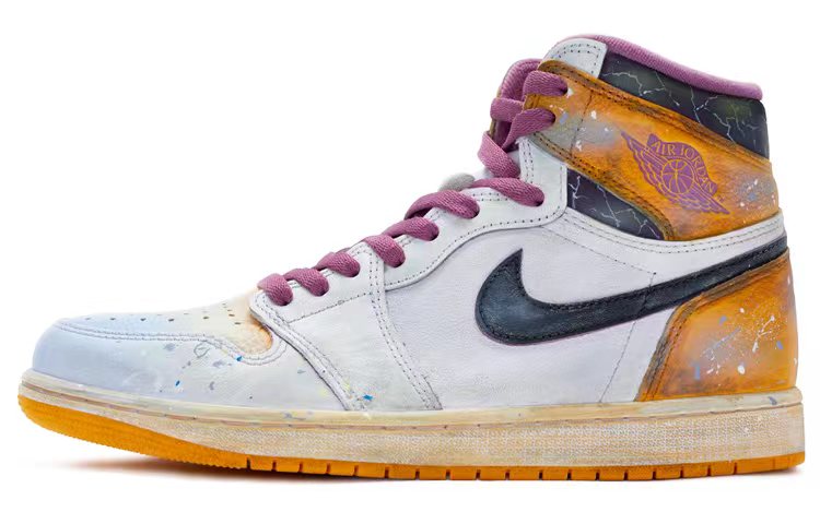 Jordan Air Jordan 1 Retro High Top Vintage Basketball Shoes Unisex White Yellow Purple