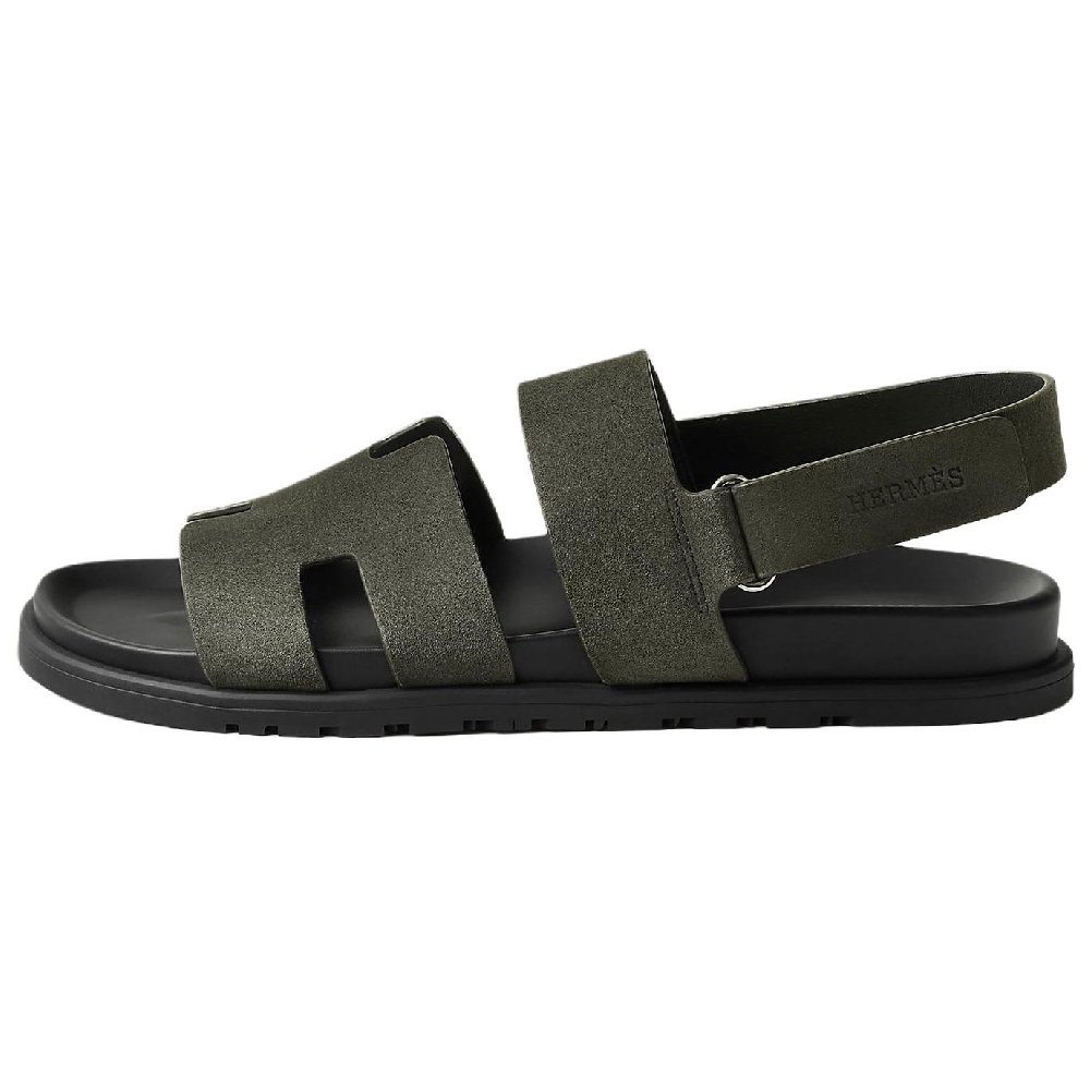 HERMES Genius One Strap Sandals Men's Dark Green