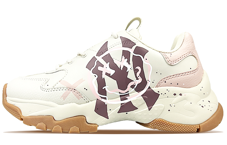 MLB Big Ball Chunky Slip-Resistant Height Increasing Low-Top Chunky Sneakers Unisex Beige Pink