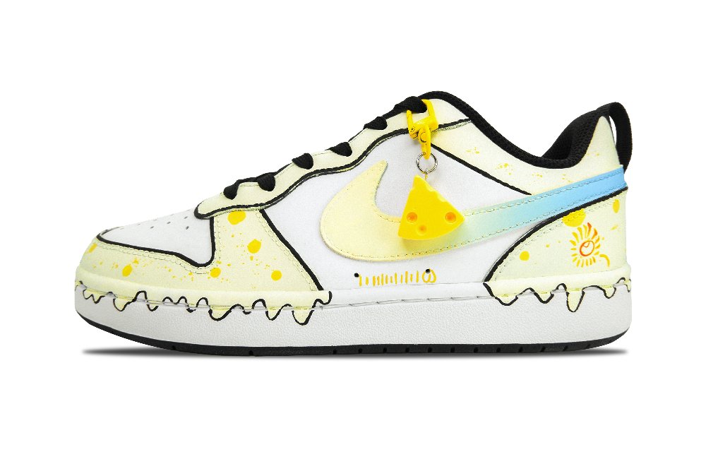 Nike Court Borough Slip-Resistant Lightweight Impact Resistance Low-Top Skateboard Shoes GS White Yellow
