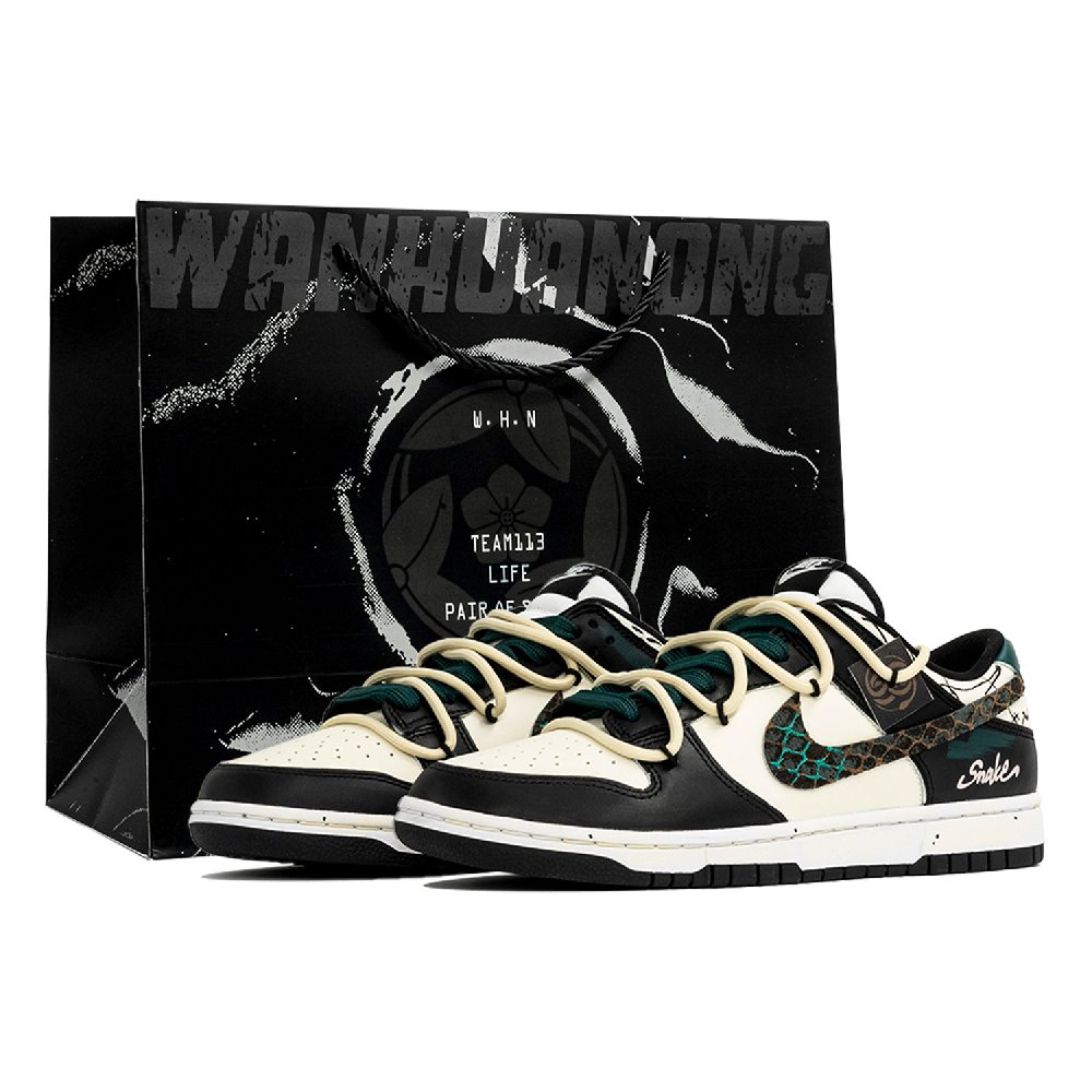 Nike Dunk Kaleidoscope, Green Scale, Shopping Bag Abrasion Resistant Low Top Skateboard Shoes Unisex Black White