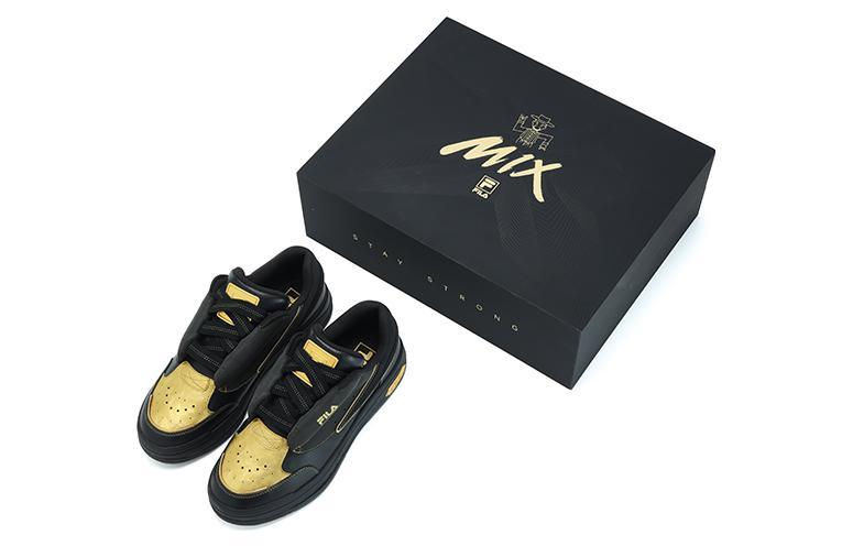 FILA Mix Skateboard Shoes Men Low-Top Black Gold