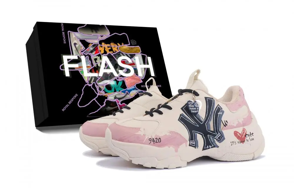 MLB Big Ball Chunky Heartbeat Magic, Box Included Abrasion Resistant Low top Chunky Sneakers Unisex Beige Pink