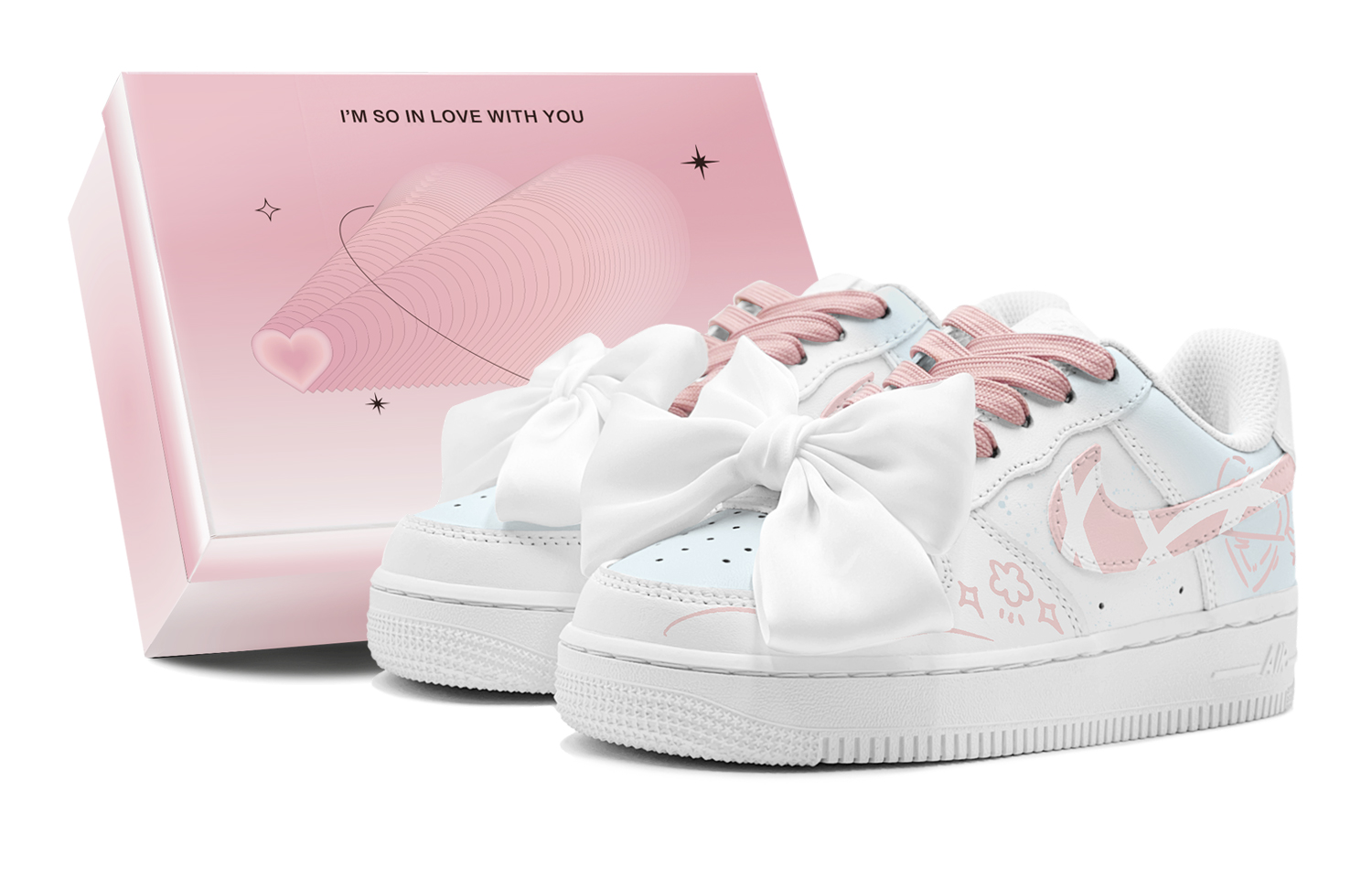 Nike Air Force 1 Skateboard Shoes Women's Low top Pink/White/Blue