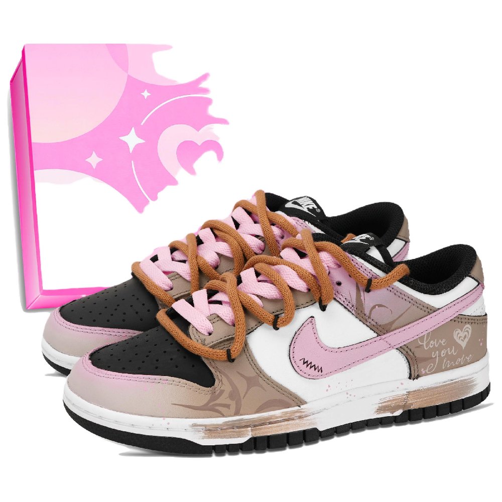 Nike Dunk Totem Heart Abrasion Resistant Low Top Skateboard Shoes Unisex White Brown Pink