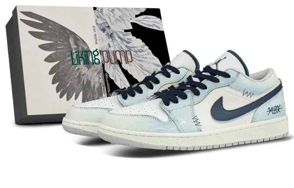 Jordan Air Jordan 1 Cushioning Lightweight Low top Vintage Basketball Shoes Unisex Blue