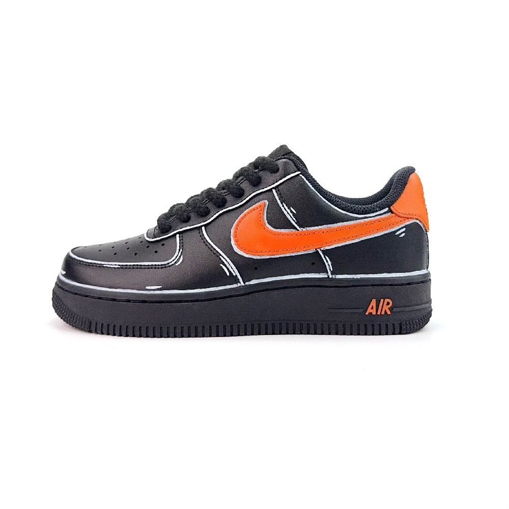 Nike Air Force 1 Cool Black Orange Leap Anti Slip Wear Resistant Low Top Skateboard Shoes Unisex Black