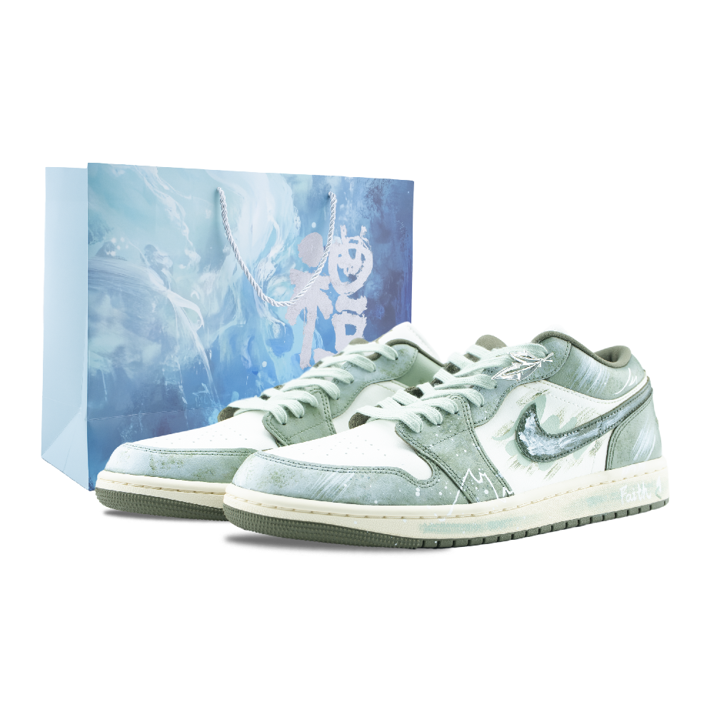 Jordan Air Jordan 1 Xiulin Ink Traveler Abrasion Resistant Low Top Vintage Basketball Shoes Unisex White Green