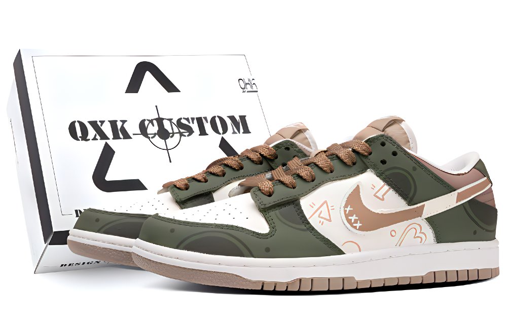 Nike Dunk Forest Mystic Realm, Box Anti Slip Wear Resistant Low Top Skateboard Shoes Unisex Green Brown