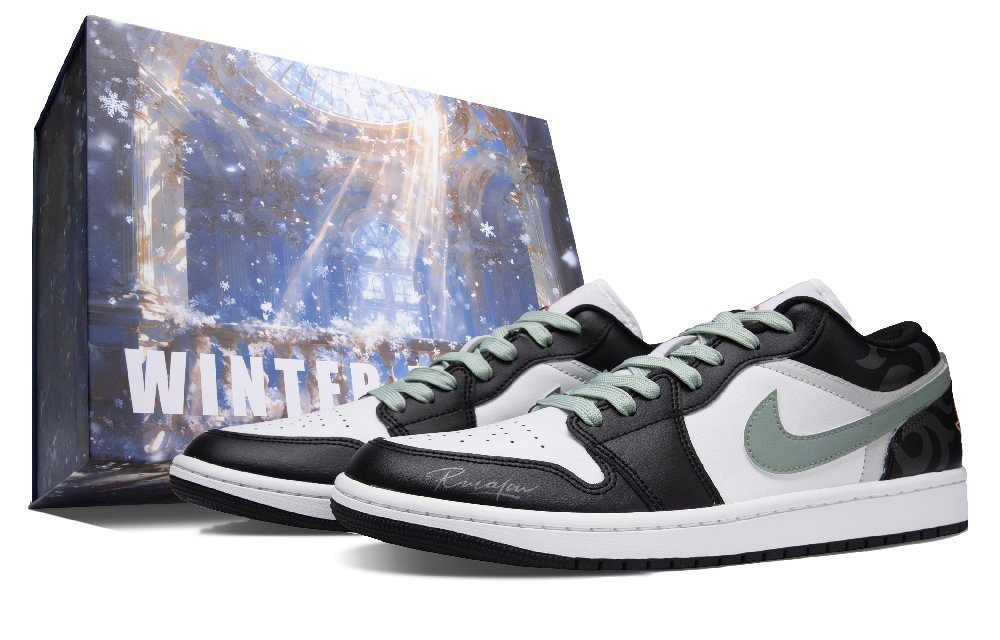 Jordan Air Jordan 1 Forest Bench Abrasion Resistant Low Top Vintage Basketball Shoes Unisex Pea Green