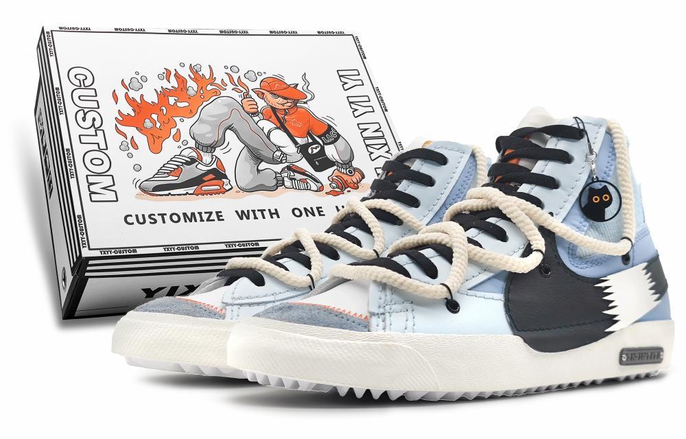 Nike Blazer 77 Jumbo Mid-Top Skateboard Shoes Unisex White Blue Black