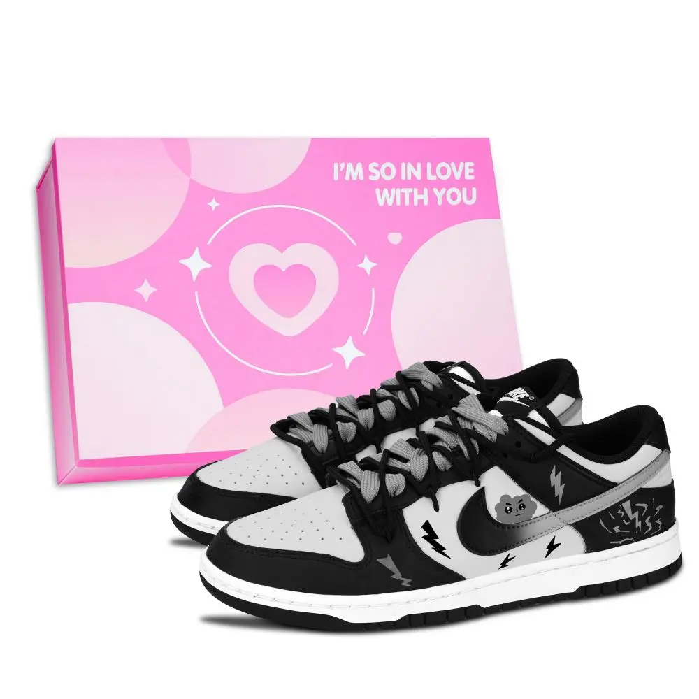 Nike Dunk Black White, Flash Cloud Shadow Abrasion Resistant Low top Skateboard Shoes Unisex Black Gray