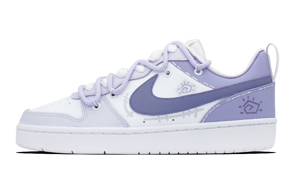 Nike Court Borough Coverage Cushioning Abrasion Resistant Low Top Skateboard Shoes GS White Purple