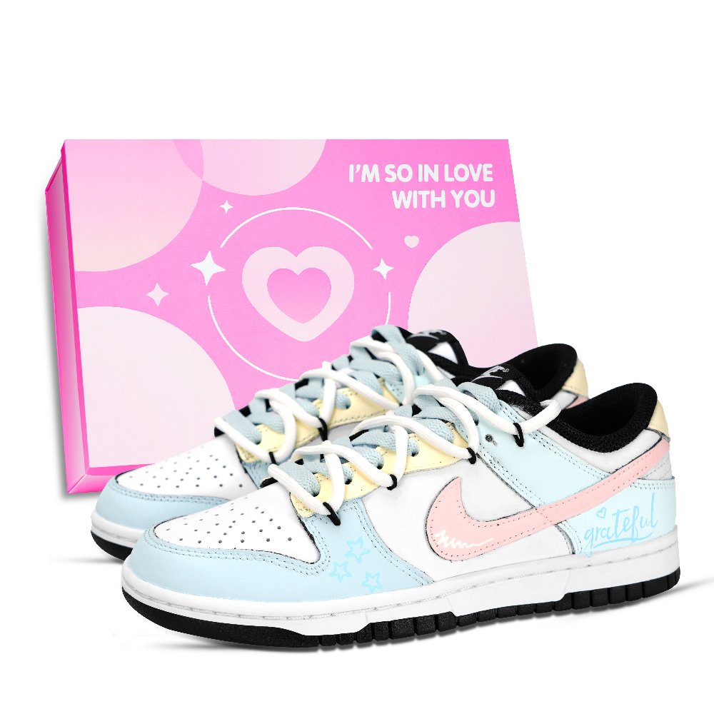 Nike Dunk Low Top Skateboard Shoes Unisex Blue Yellow Pink