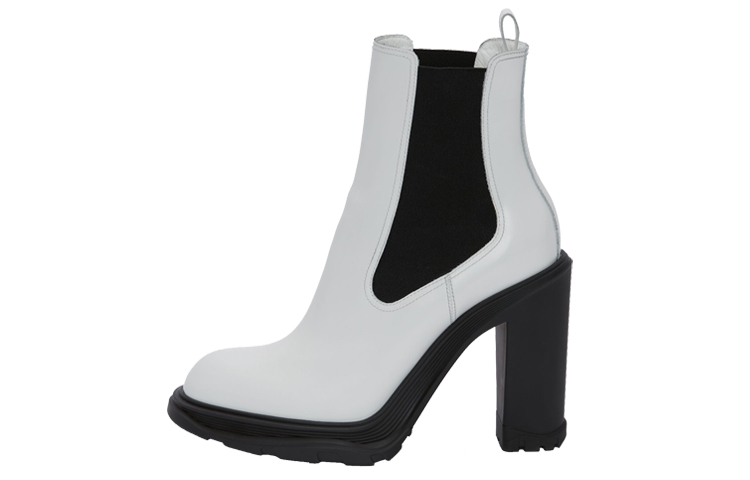 Alexander McQueen Leather Heeled Chelsea Boot Ivory Black Women's
