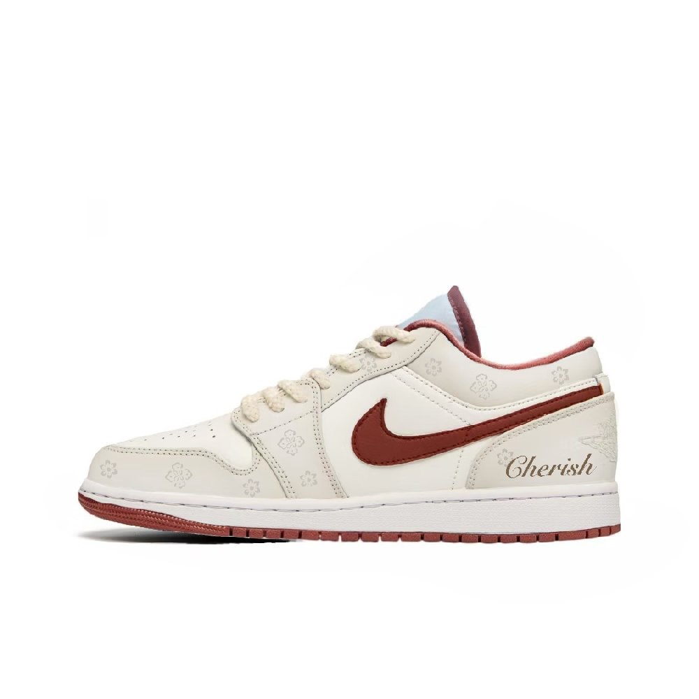 Jordan Air Jordan 1 Anti Slip Wear Resistant Low Top Vintage Basketball Shoes Unisex White