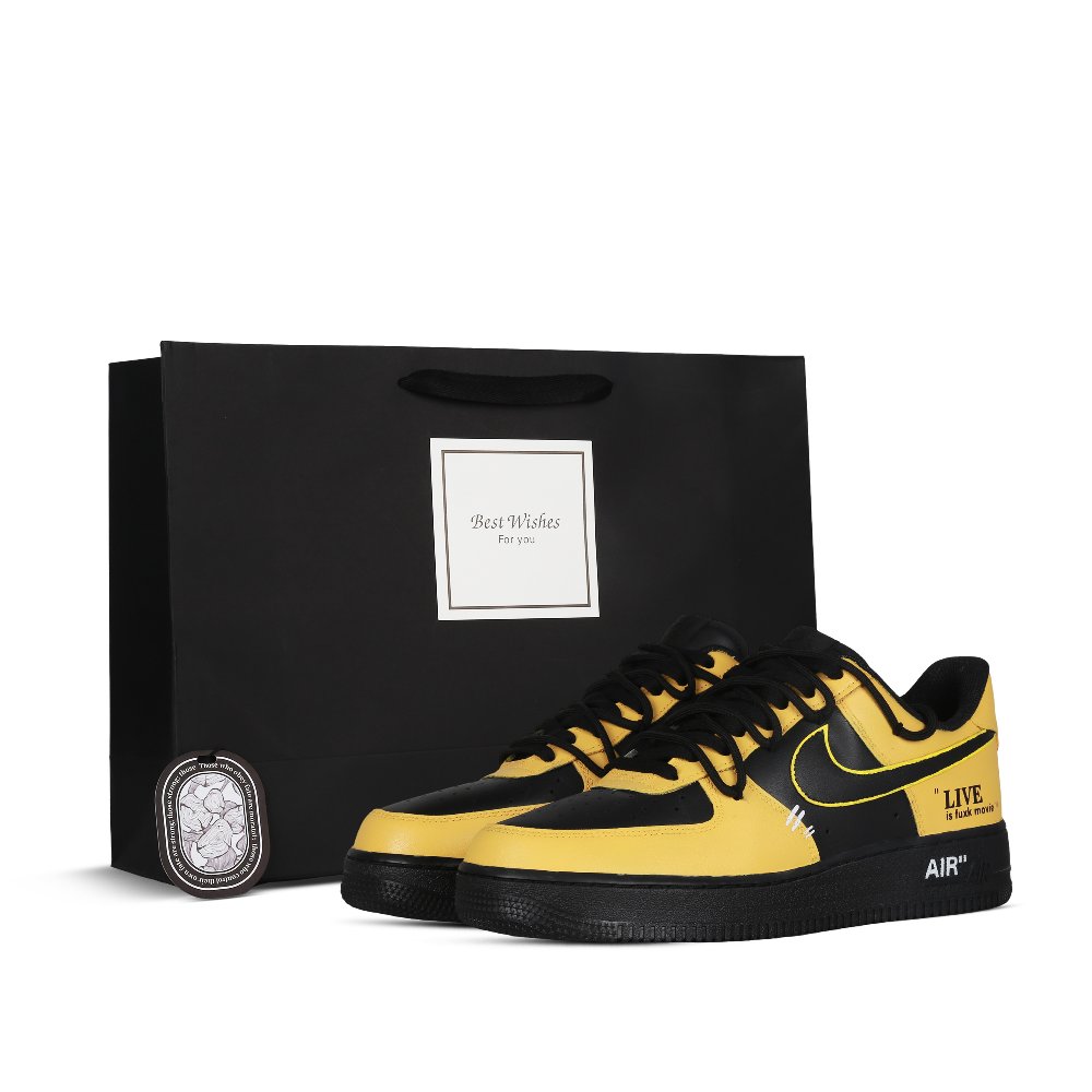 Nike Air Force 1 Humorous Copy Anti-Slip Wear-Resistant Low-Top Skateboard Shoes Unisex Black Yellow