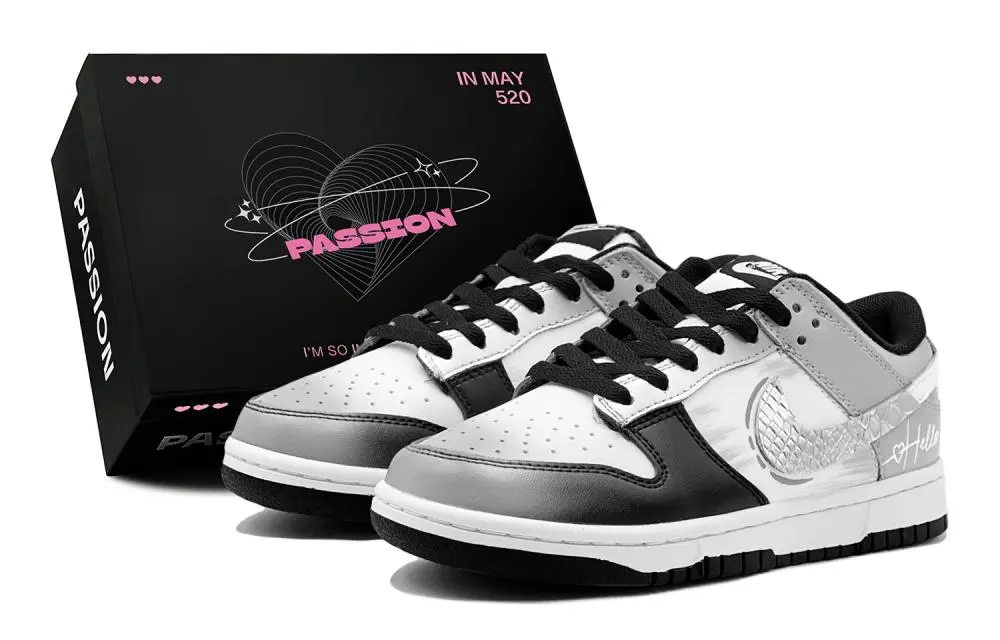 Nike Dunk Couple's, Silver Scale Edge, Fashion, Street Low top Skateboard Shoes Women's Silver Black