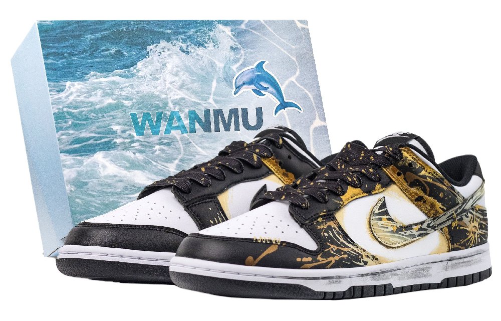 Nike Dunk Sun God Abrasion Resistant Low Top Skateboard Shoes Unisex Black Gold