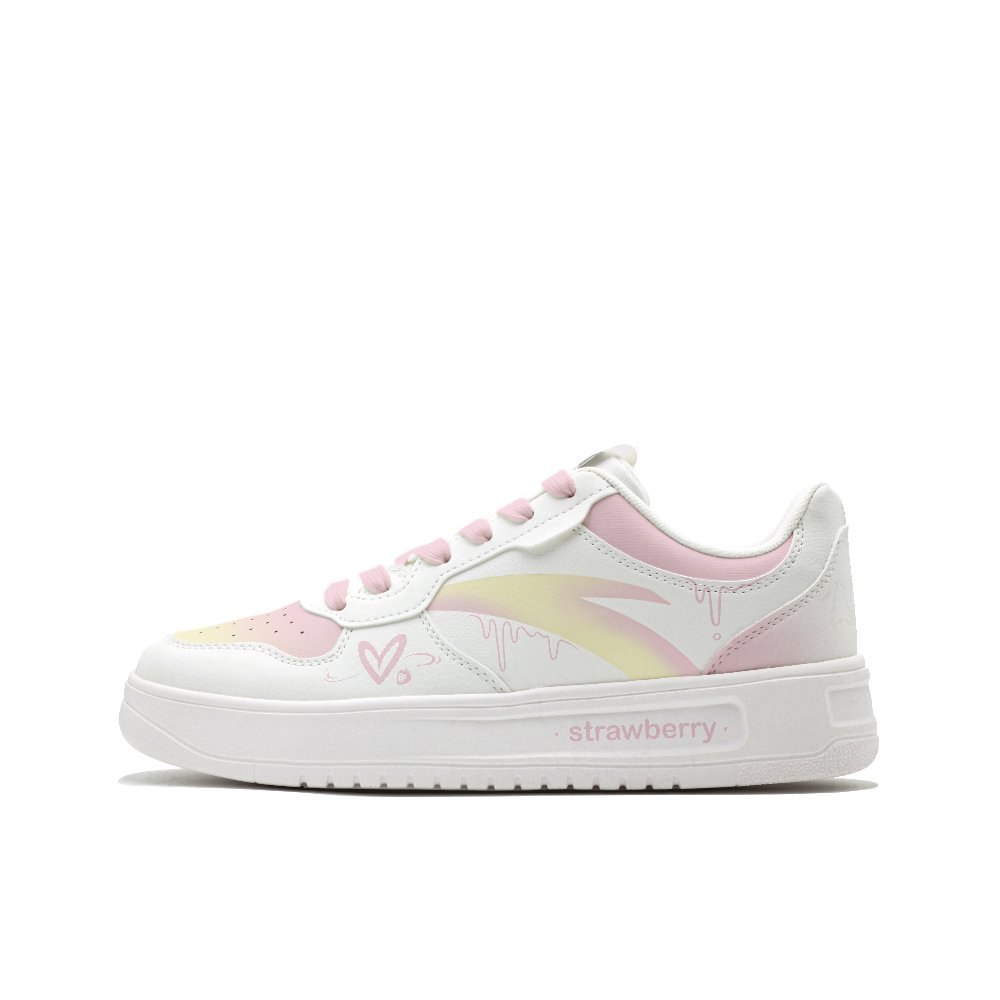 Anta Life Collection Cream Strawberry Slip Resistant Shock Absorbers Low Top Skateboard Shoes Women's Yellow Pink White