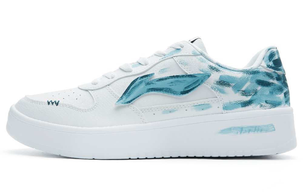 LiNing Anti-Slip Wear-Resistant Low-Top Skateboard Shoes Men's White Blue