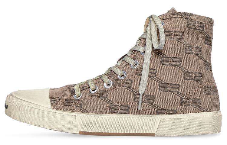 Balenciaga Paris High Top Sneakers 'Tan Bb Monogram Cotton And White Rubber' Women's