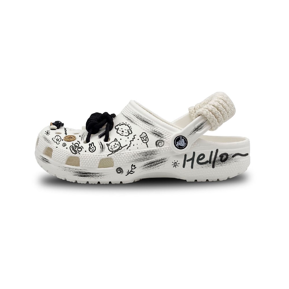 Crocs Classic Clog Happy Doodling Clogs Unisex White