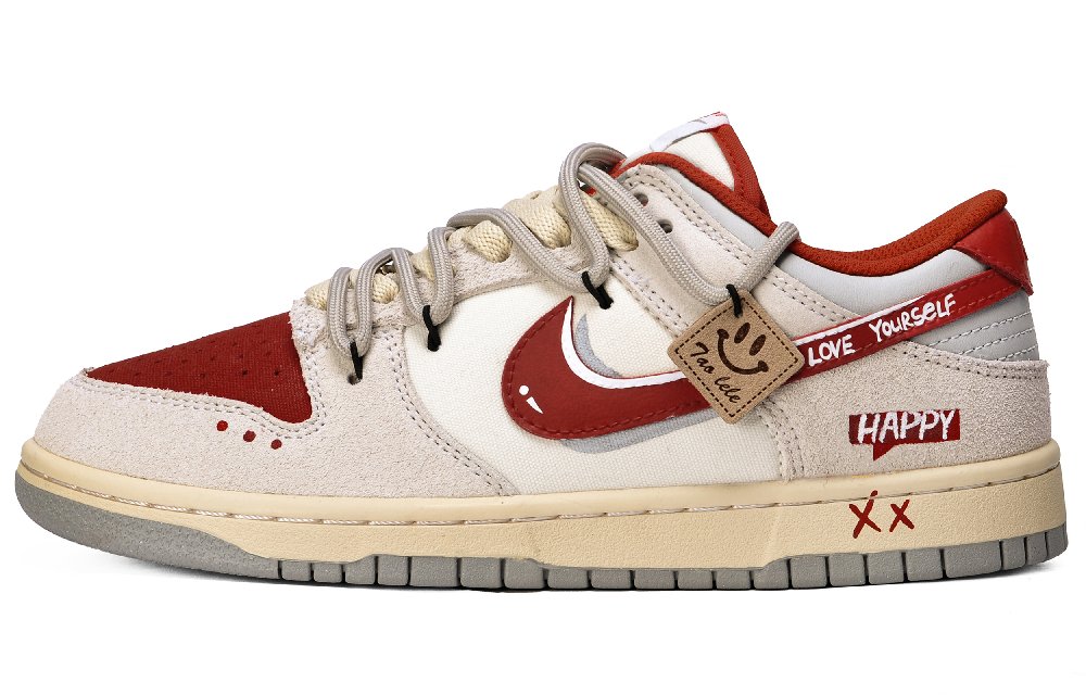 Nike Dunk Bordeaux Red Anti-Slip Wear-Resistant Low-Top Skateboard Shoes Unisex Gray Red
